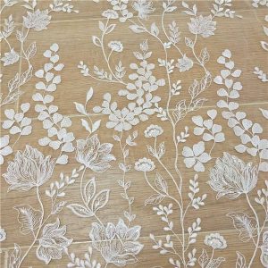 Ivory White Sequined Embroidered Lace Fabric Wedding